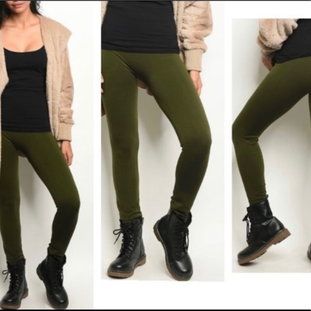 Olive green fleece leggings